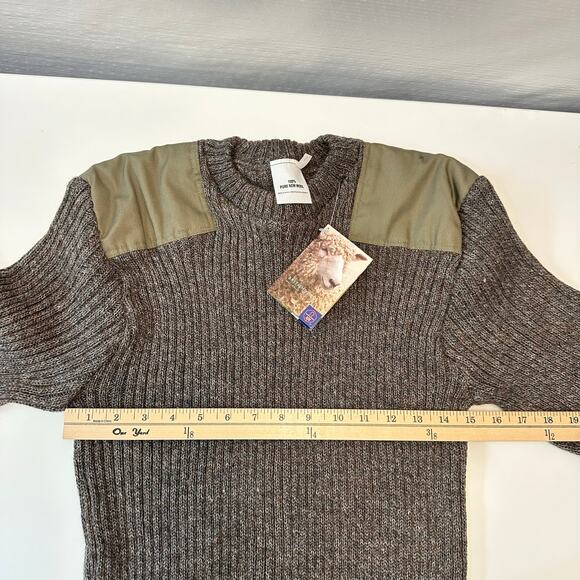 British Wool Mens L Pure Wool Sweater Slim Fit Green Ribbed Knit Crew Neck - Picture 11 of 12